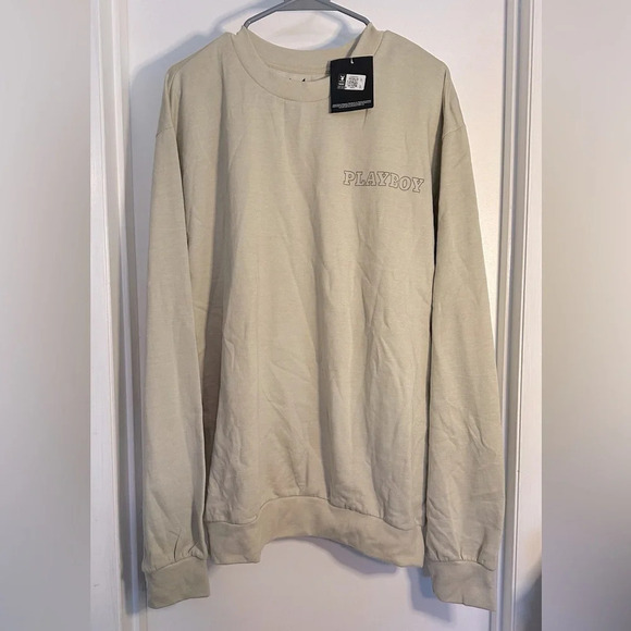 NWT Playboy Crewneck Sweatshirt Beige Khaki Color Size XL - Picture 2 of 8